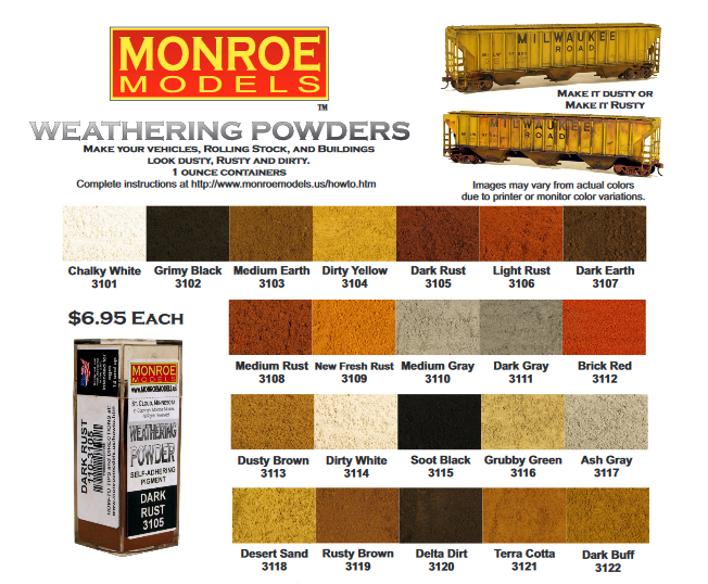 Monroe Models 'Weathering Powder' Item #3101-3122 YOUR CHOICE $5.99 EACH